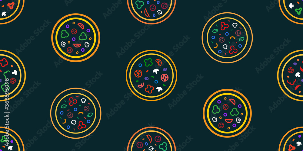 Poster seamless pattern with pizza. icon design. template elements