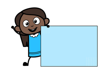 Cartoon Black Girl with Blank Banner
