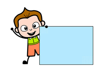 Cartoon Schoolboy with Blank Banner