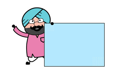 Cartoon Cute Sardar with Blank Banner