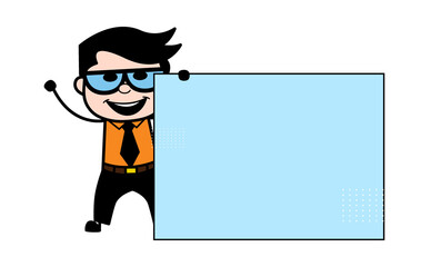 Cartoon Businessman with Blank Banner