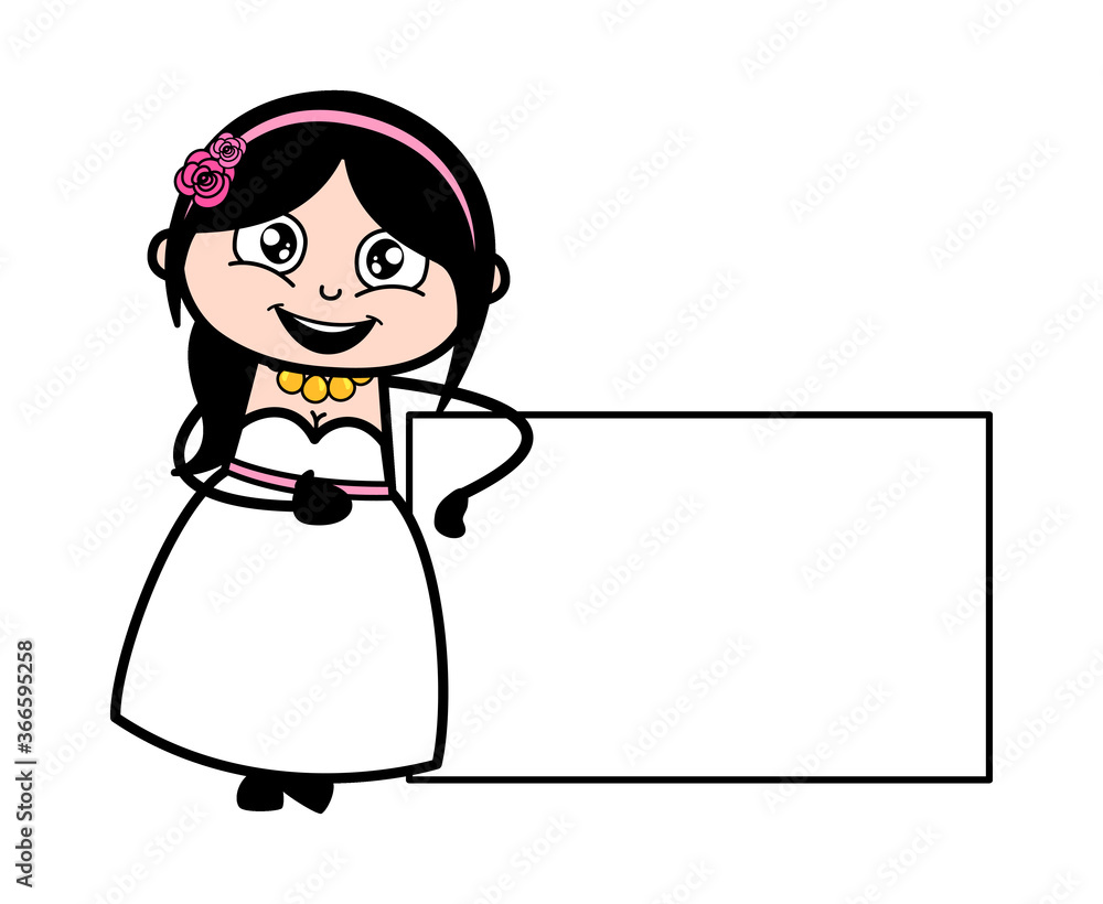 Canvas Prints Cartoon Bride with Empty Banner