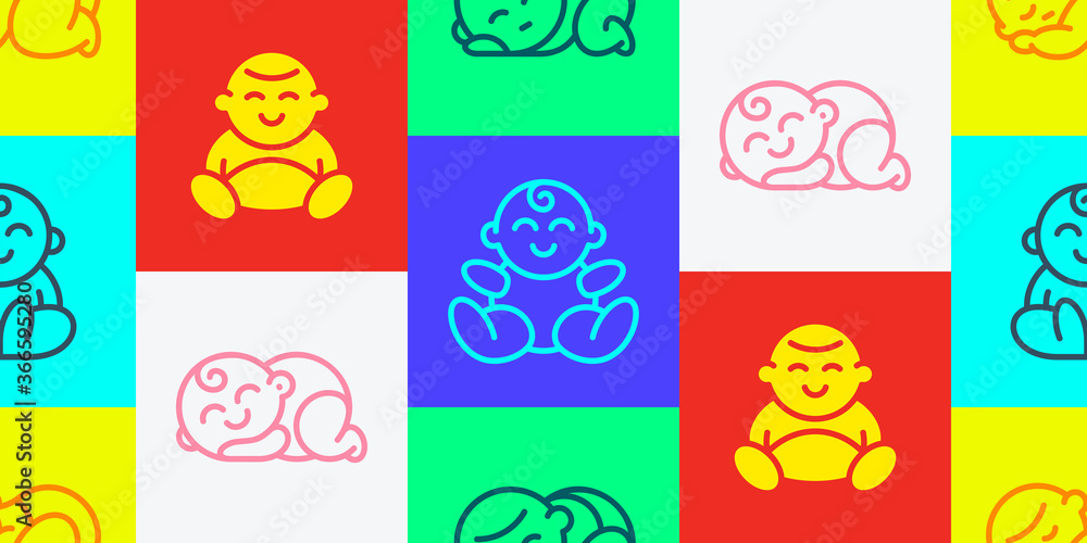 Poster seamless pattern with baby. icon design. template elements