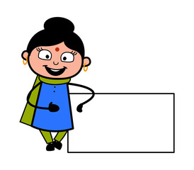 Cartoon Indian Lady with Empty Banner