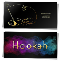 Hookah golden relaxation and smoking business card unique concept