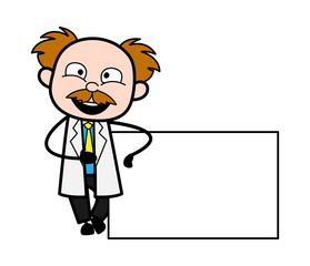 Cartoon Scientist with Empty Banner