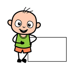 Cartoon Bald Boy with Empty Banner