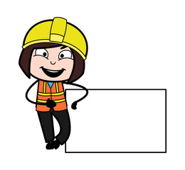 Cartoon Lady Engineer with Empty Banner
