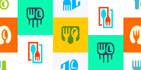 Seamless pattern with Food. Icon design. Template elements