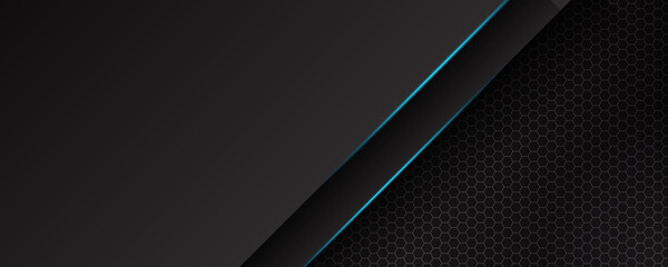 Abstract black metal background with blue light for wide banner © Roisa