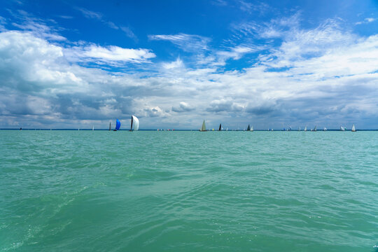 sail boats on the lake Balaton while sailing