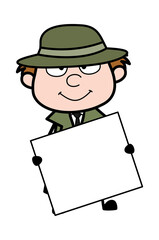 Cartoon Spy holding a banner