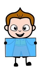 Cartoon Schoolboy holding a glass banner