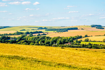 Fototapeta premium A view across the South Downs towards Falmer, Sussex, UK in summer