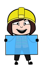 Cartoon Lady Engineer holding a glass banner