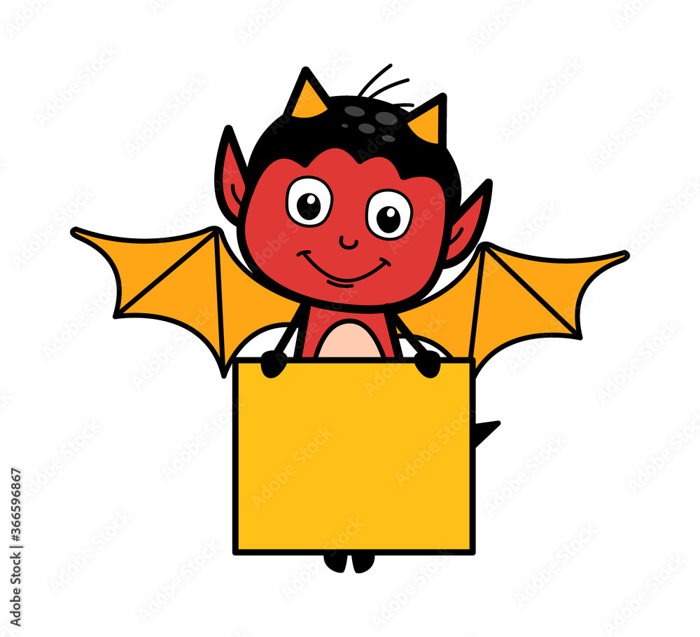 Poster Cartoon Devil Showing Blank Board