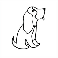dog simple drawing beautiful funny sitting with tongue out puppy hand drawn black and white contour line Doodle isolated