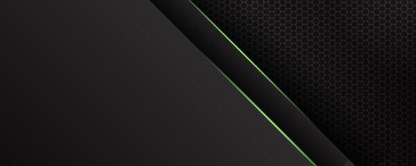 Dark green black tech metal abstract background for wide banner