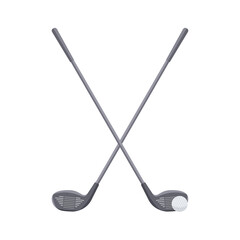 Two beautiful crossed Golf clubs and a ball isolated on white background.Sports equipment for golfing. Inventory for golfers.Raster flat illustration
