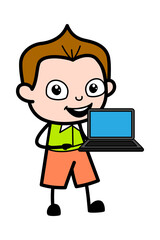 Cartoon Schoolboy presentation on Laptop