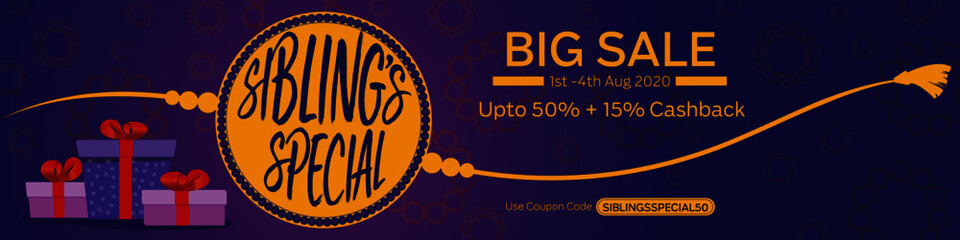 Raksha Bandhan Sale Banner. Rakhi festival Celebration sales banner vector design.
Offers poster design.  