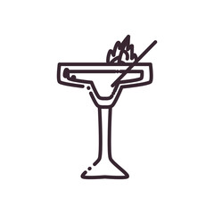 Cocktail glass cup with leaf and straw line style icon vector design