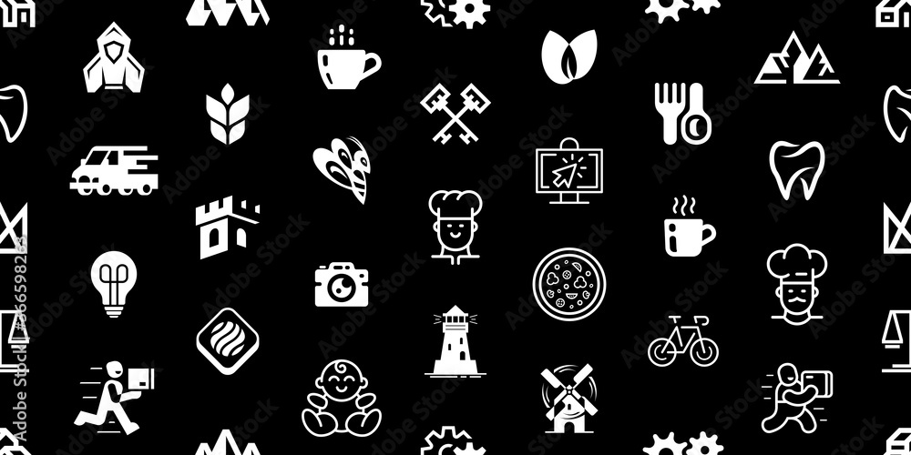 Poster seamless pattern with logos. abstract logos set. icon design. template elements