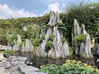 Rochers à bonsaïs d'un jardin à Suzhou, Chine