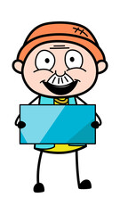 Cartoon Grandpa holding a shiny banner