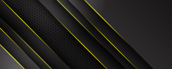 Black and yellow metal background for wide banner with shiny yellow lights