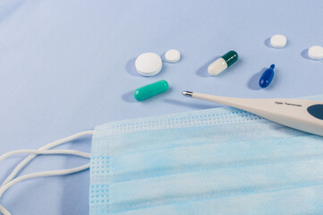 Background concept for news about the novel coronavirus COVID-19 pandemic, antiviral medical mask...