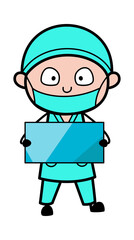 Cartoon Surgeon holding a shiny banner