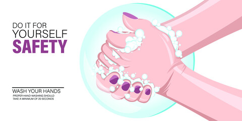 Washing Hands for Safety. Washing hands, a maximum of 20 seconds to protect every virus. Health Care Concept.   