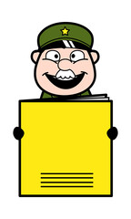 Cartoon Military Man holding a paper banner