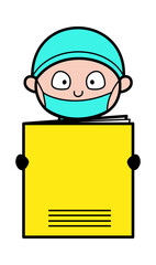 Cartoon Surgeon holding a paper banner