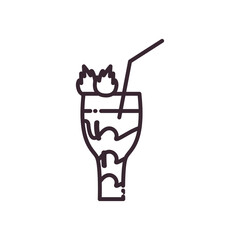 Cocktail glass with straw and leaf line style icon vector design