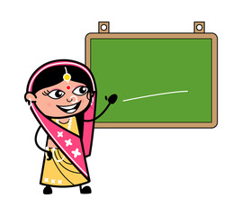 Cartoon Indian Woman with Classroom Board