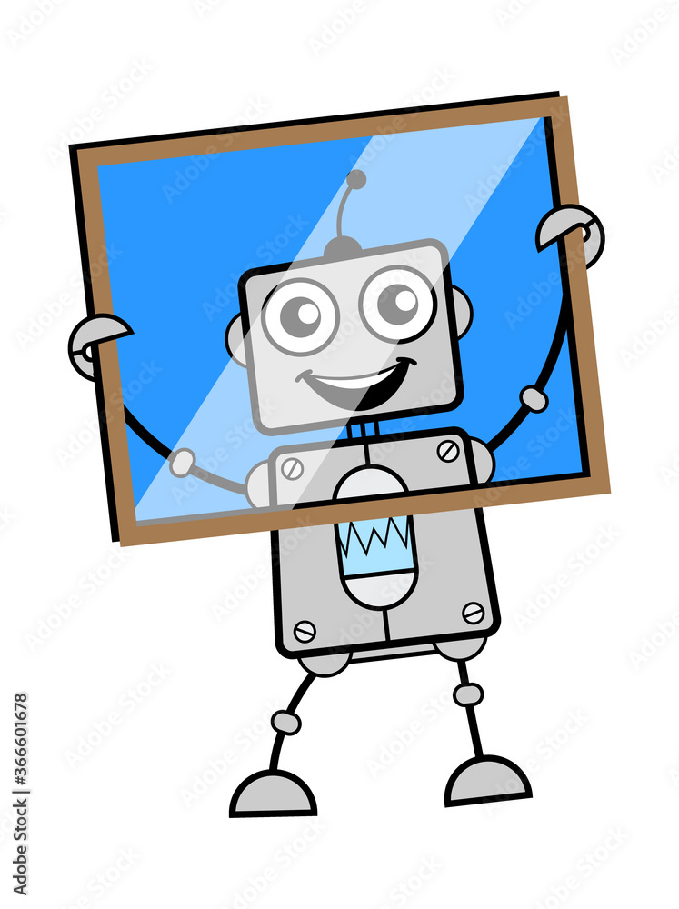 Wall mural Cartoon Robot looking from glass frame - Wall murals