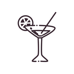Cocktail glass cup with lemon and straw line style icon vector design