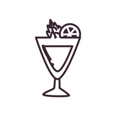 Cocktail glass cup with lemon and leaf line style icon vector design