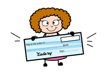 Cartoon Young Lady holding paycheck