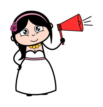 Cartoon Bride Announcing with Loudhailer
