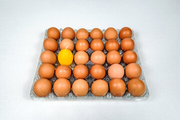 Organic extra large eggs pack of twenty nine plus one candle egg. View from the side. 