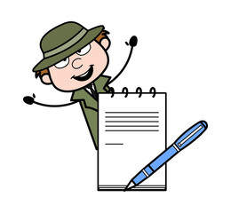 Cartoon Spy with diary and pen