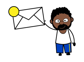 Cartoon African American Man holding Envelope