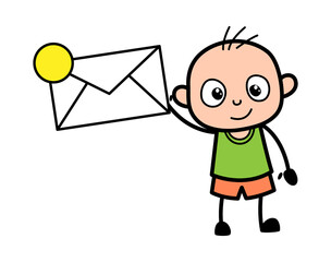 Cartoon Bald Boy holding Envelope