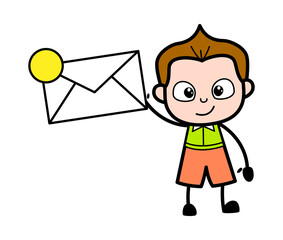Cartoon Schoolboy holding Envelope