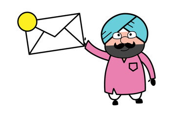 Cartoon Cute Sardar holding Envelope