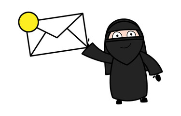 Cartoon Muslim Woman holding Envelope