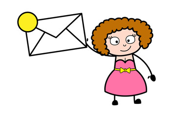 Cartoon Young Lady holding Envelope